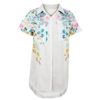 Ljetna cvjetna bluza za žene sa džepovima modni casual magistrala s kratkim rukavima, gumb za spuštanje