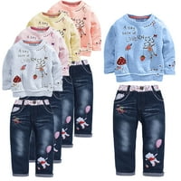 1-6y Kids Baby Girl's Crtani pulover dugih rukava Duks + traperice hlače Outfit set jesen odjeću