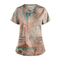 Ljetni vrhovi Ženska retro tiskana radna odjeća s V izrezom i dvostrukim džepom Basic Tops Pulover