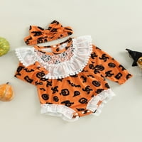 Visgogo Baby Girls Halloween Casual Rodper dugih rukava BUMPKIN BAT GHOST PRINT ROMPER sa trakom za