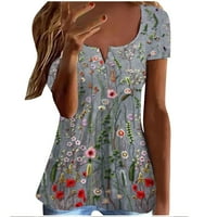Žene ljetne majice casual majica s kratkim rukavima V izrez cvjetni uzorak grafički Henley Thirt vrhovi