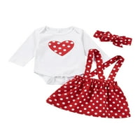 Bebiullo Newborn Girls Outfit Outfit, Heart Print Romper i Tutu suknje i traka za glavu Crvena 3- mjeseci