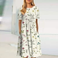 Tking Fashion Ženske haljine Summer Casual Midi haljina Ljeto kratkih rukava cvjetne košulje plaže haljina