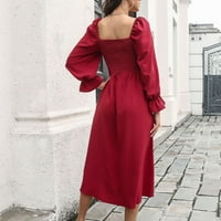 Finelylove aktivne haljine casual haljine košulja haljina dugačak dugi rukav puni crveni m