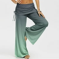 Olyvenn ženski tisak elastičnih struka casual pantalona nacrtaju joga hlače široke noge hlače vježbanje atletski sportski labavi pune dužine hlače za žene trendi zelena 14