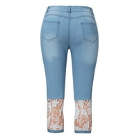 Ženske hlače Jean čipkasti vez visoki struk sa džepovima Ljetne casual traper pantalone