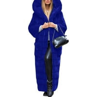 Mishuowi zimski kaputi za žene WOOL plus veličina -fur 'Gilet s dugim rukavima kaput toplije krznena jakna kaput s kapuljačom s kapuljačom plave s