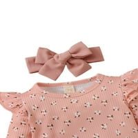 Fanvereka Newborn Baby Girl Knit Rib Fly Ramper Top + Ukupna haljina suknja + traka za glavu