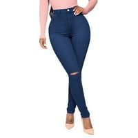 Haxmnou Women Stretch Strite Slim gumb High struk hlače Ženske olovke Hlače Stretch plus veličine Jeans