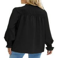 Glookwis Ženska majica Ruched Rucle majica dugih rukava Loungewear majica Solid Boja jesen crna xl