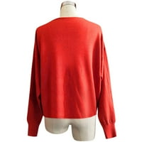 Ploknplq Cardigan za žene obrezane džemper modne žene čvrste V-izrezne tastere casual rastezljivi pleteni džemper kardigan kaput kardigan crveni l