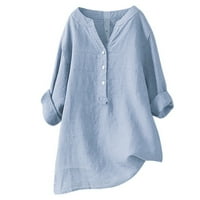 Mortilo ženske majice ženski tiskani patchwork tasteri v vrat pamučna bluza košulja žena odjeća plava