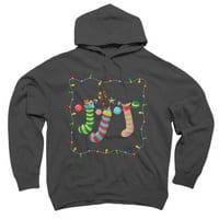 Božićna čarapa sa božićnim svjetiljkama ugljena siva grafički pulover Hoodie - dizajn od strane ljudi
