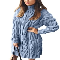 Paille zimski džemperi za ženske ležerne džumper vrhove turtleneck pletene džemper pulover pletiva haljina ružičasta m