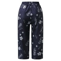 Follure plus kapri hlače za žene Ležerne prilike cvjetne printere kapri hlače elastične struk ljeto