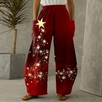 Ženska modna labavi božićni tisak Veliki džepovi Ležerne prilike hlače za ravnotežu pantalone za žene