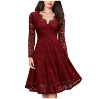 Daqian Clearence Dugim rukavima modne seksi žene patchwork lobanje čipkave čipke dugih rukava Vintage ženske haljine plus veličine klirens crvena 12