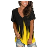 Huaai ženski kratki rukav V-izrez za tisak T džepne tunike casual vrhovi bluze žuti s