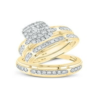 Čvrsta 10k žuto zlato i njezina okrugla dijamant Podudaranje par tri prstena za brisanje prstena za