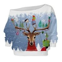 Glonme dugih rukava božićne dukseve za žene casual sport pulover toplo s ramena Xmas Tops Style-l l