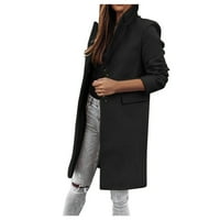 Labakihah kaputi za žene Ženska vuna tanka kaputa jakna dame tanke dugačak preko kaputske odjeće crna