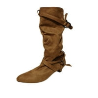 Fangasis Dame Fashion Mid-Calf boot okrugli nožni nožni zimski cipele Party Casual Mid Heeted Block Heel Boots 6.5