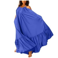 Ženska bez rukava duga modna maxi ljetna haljina s V-izrezom plave s