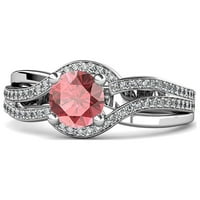 Pink Tourmaline i Diamond Halo Swirl Angažman prsten 1. CT TW u 14k bijelo zlato .Size 9