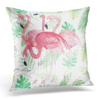 Ružičasta tropska akvarela sa flamingo i tropskim listovima zelenog cvijeta jastuk jastuk jastučni jastučni poklopac kauč