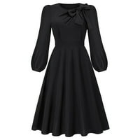 Haljine za žene žensko a-line dugih rukava od punog rukava izrez za posadu A-line duge jednostavne haljine za čišćenje crne s