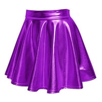 Xiuh Solid Color Mini ženske suknje Žene Visoko struk PU kožna suknja A-line ravna suknja za žene ljubičaste