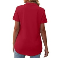 CETHRIO WOMENS T majice - labavi casual kratkih rukava V-izrez s punim povremenim tuničkim bluzama crvena