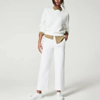 Radne pantalone za žene Stretch Twill Crošeno široko noga ženski visoki struk Ležerni bijeli XL