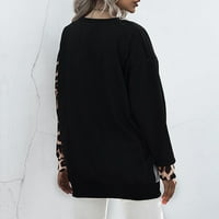 Dqueduo majice s dugim rukavima za žene Modni ženski povremeni O-izrez Srednji duljina labavi blok Leopard