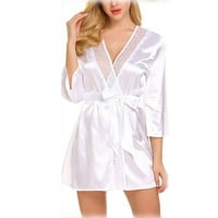Žene satenske haljine Ljeto Wrap haljina haljina Bahatrobe Nightbown Pijamas bijeli m
