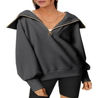 Multitraust ženska jesenska labava dukserica, čvrsta boja, polu-zip dugih rukava modni preveliki pulover