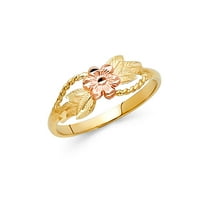 Čvrsta 14K bijela i žuta zlatna dva tonska modna godišnjica cvjetne prstene veličine 10