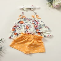 Xingqing Baby Girls Ljetna odjeća odijeva Ruffle cvjetni print Kamisole i casual kratke hlače od novorođenčadi