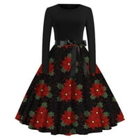 Ženska modna Božićna haljina okrugla vrat 1950-ih Domaćica Party haljina plus veličina haljina crna