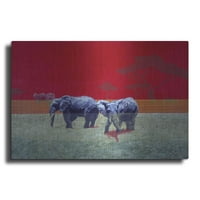 Luxe Metal Art 'Slonovi sa crvenim nebom' Beverly Doyle, metalna zida Art, 24 x16