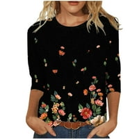Qwertyu ženski rukav labav ležerni na vrhu lakta tanka fit obična majica za žene cvjetni posadni vrat plus veličine poslovnih majica bluze i vrhovi crne 2xl