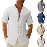 Muški casual havajski gumb dolje majice kratki rukav plaža na plaži Henley bluza marelica l