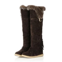Ženske cipele sa koljena-vino-ženske koljena High Boots Božićne čizme za snijeg Modne zimske čizme za