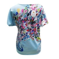 Ženska casual slobodna poslovna elegantna tunika bluza za bluze s kratkim rukavima Zapadne košulje Ljeto vrhovi Žena Vintage Dression Cvjetni pringting Lady Radni bluze v izrez Blue XL