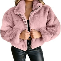 Ženska jakna Zip Jakna Zima topli fluffni kaput casual reverzy fleece patipper kaput prevelizirana odjeća sa džepom