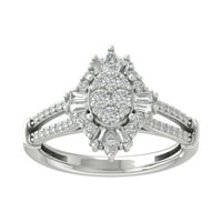 Araiya 10k bijelo zlato okruglo baguette i markize Diamond Halo prsten, veličina 9.5
