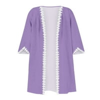 HHEI_K Ženski print pola duljine rukav čipkasti kardigan casual praznična labava top bluza