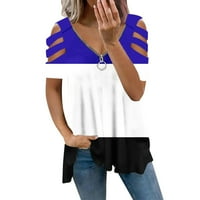 Žene hladno ramene ljetni trendy kratki rukav patentni zatvarač V izrez bluze cvjetne tiskane majice