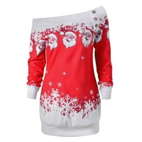 Lowrofile košulje za žene božićne dugih rukava Ležerne prilike Moda Sretan Santa Snowflake tiskani dugačke
