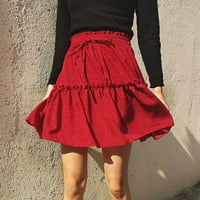 Aaiymet Skorts suknje za žene Ženska zima High Squik A-line plutane vune Midi suknja sa kaišom petlji, crveni s